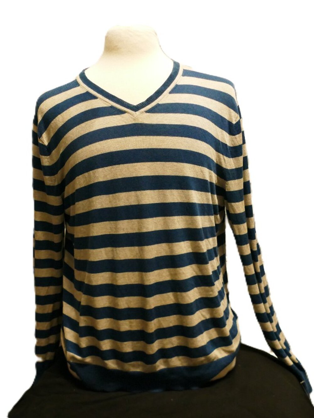 Men's Banana Republic Green and Gray Striped V-Neck Pullover Size LB